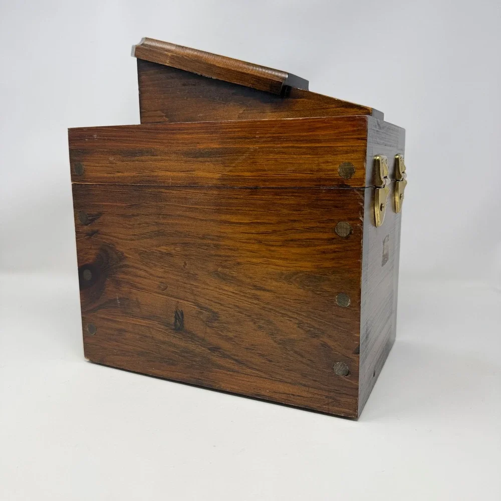 Stafford Collection Wooden Shoe Shine Valet Box Footrest Latch Dark Wood Vintage